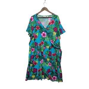 Susan Graver Womens Plus Size 3X Faux Wrap V Neck Mini Dress Liquid Knit Stretch